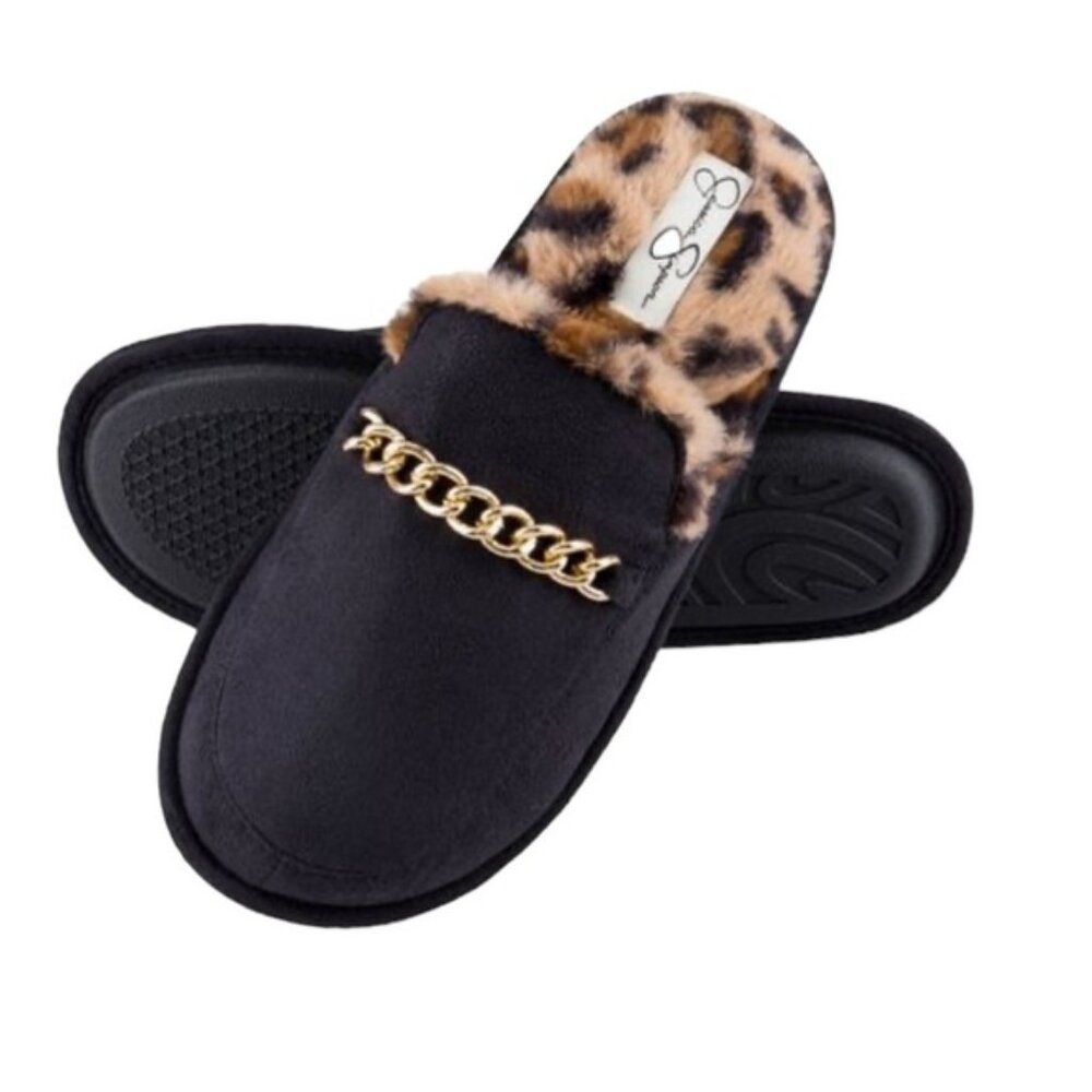 *NWT* Jessica Simpson Plush Microsuede Scuff Slipper w/Chain Embellishment Sz L